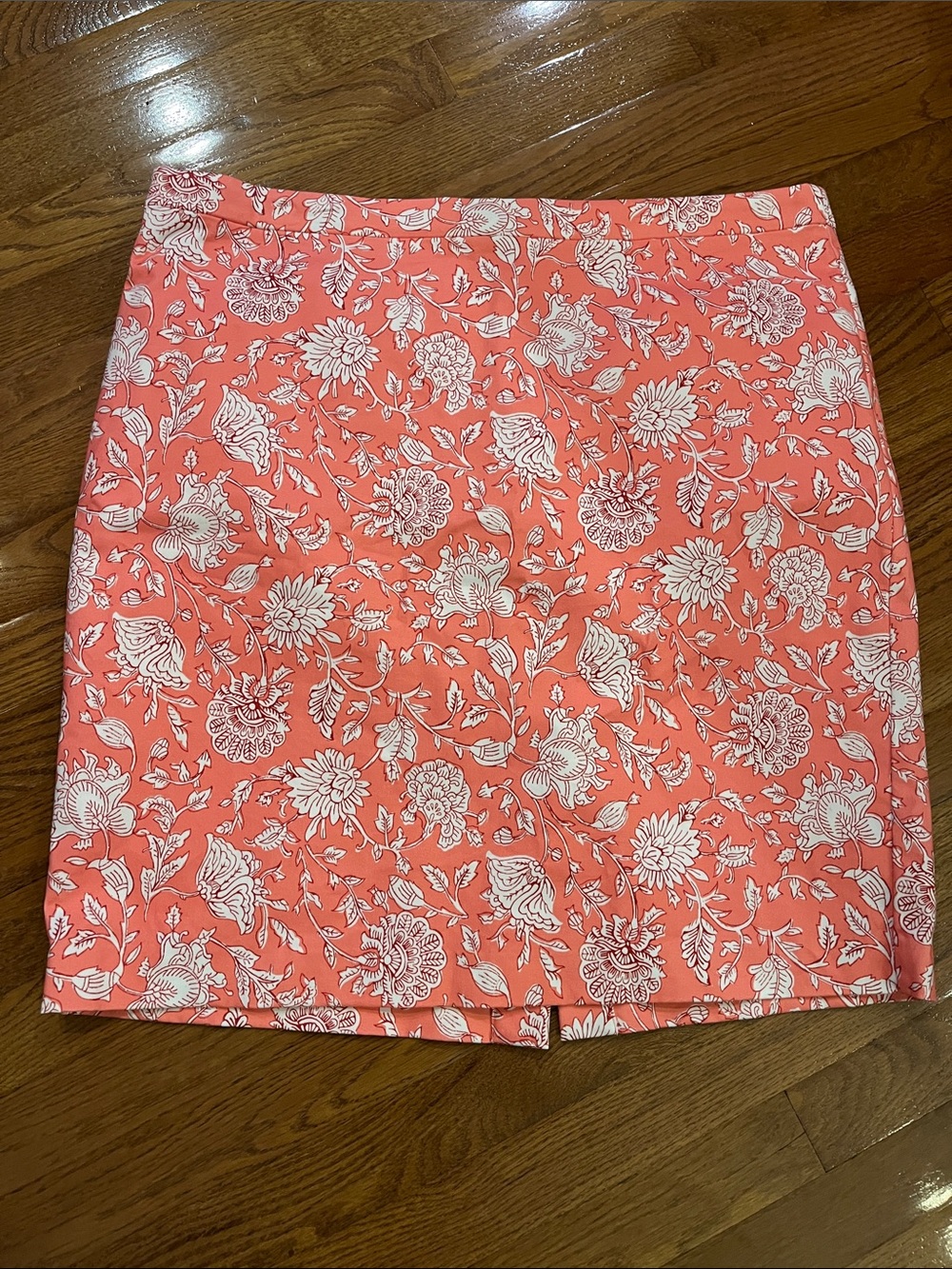 J. Crew Coral Floral Pencil Skirt with White Print